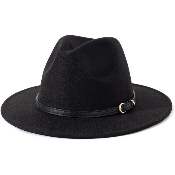 ? Lisianthus Classic Felt Fedora Women Black Wide Brim Fashion Belt Buckle Hats main image 4